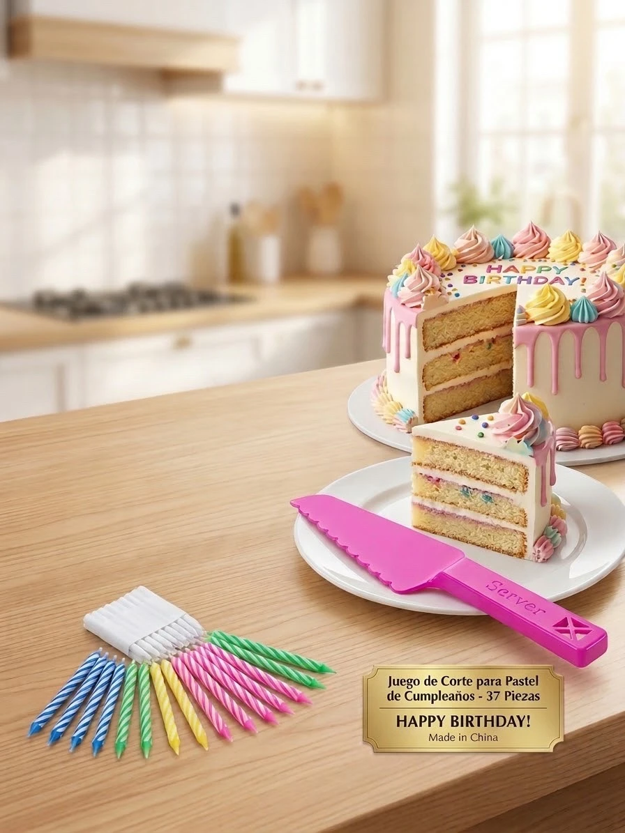 set de velas con cuchara para  partir pastel 