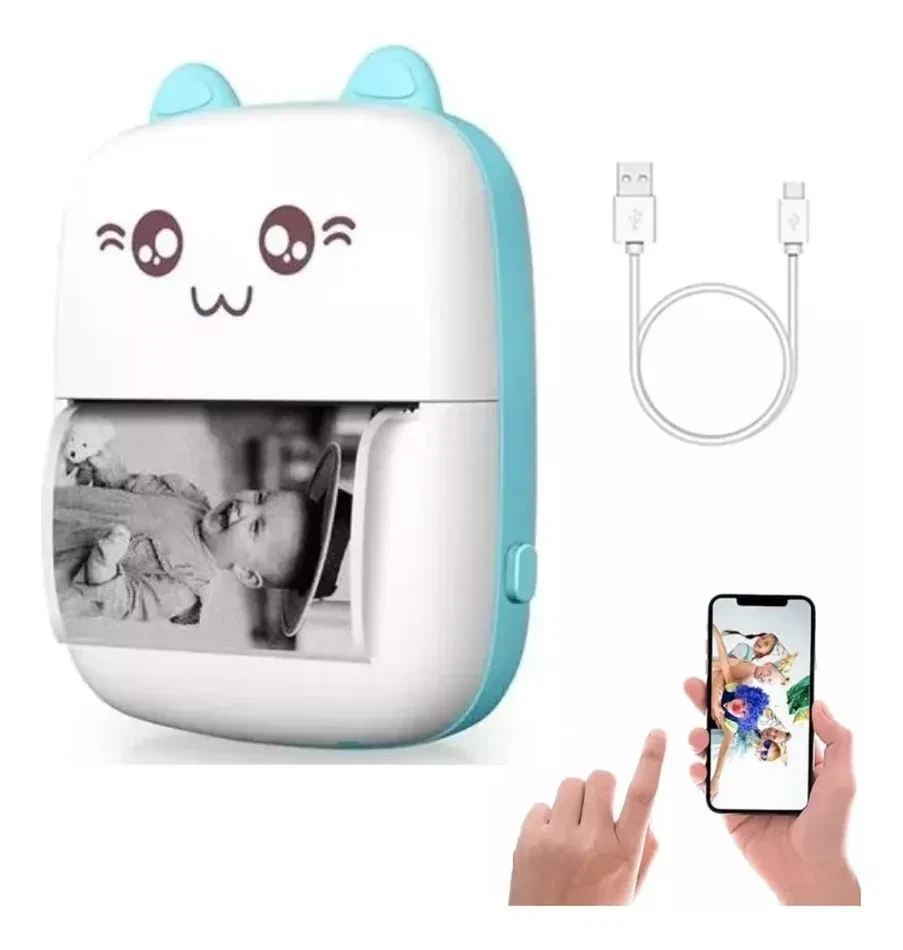 MINI IMPRESORA TERMICA PORTATIL BLUETOOTH CELESTE