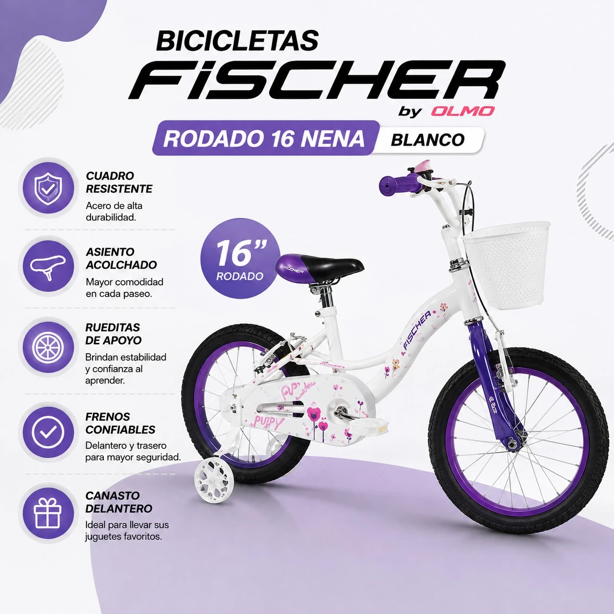 BICICLETAS FISCHER by OLMO - RODADO 16 NENA BLANCO