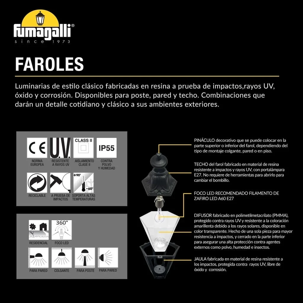 FAROL COLGANTE SABA NEGRO 1L E27 IP55 3