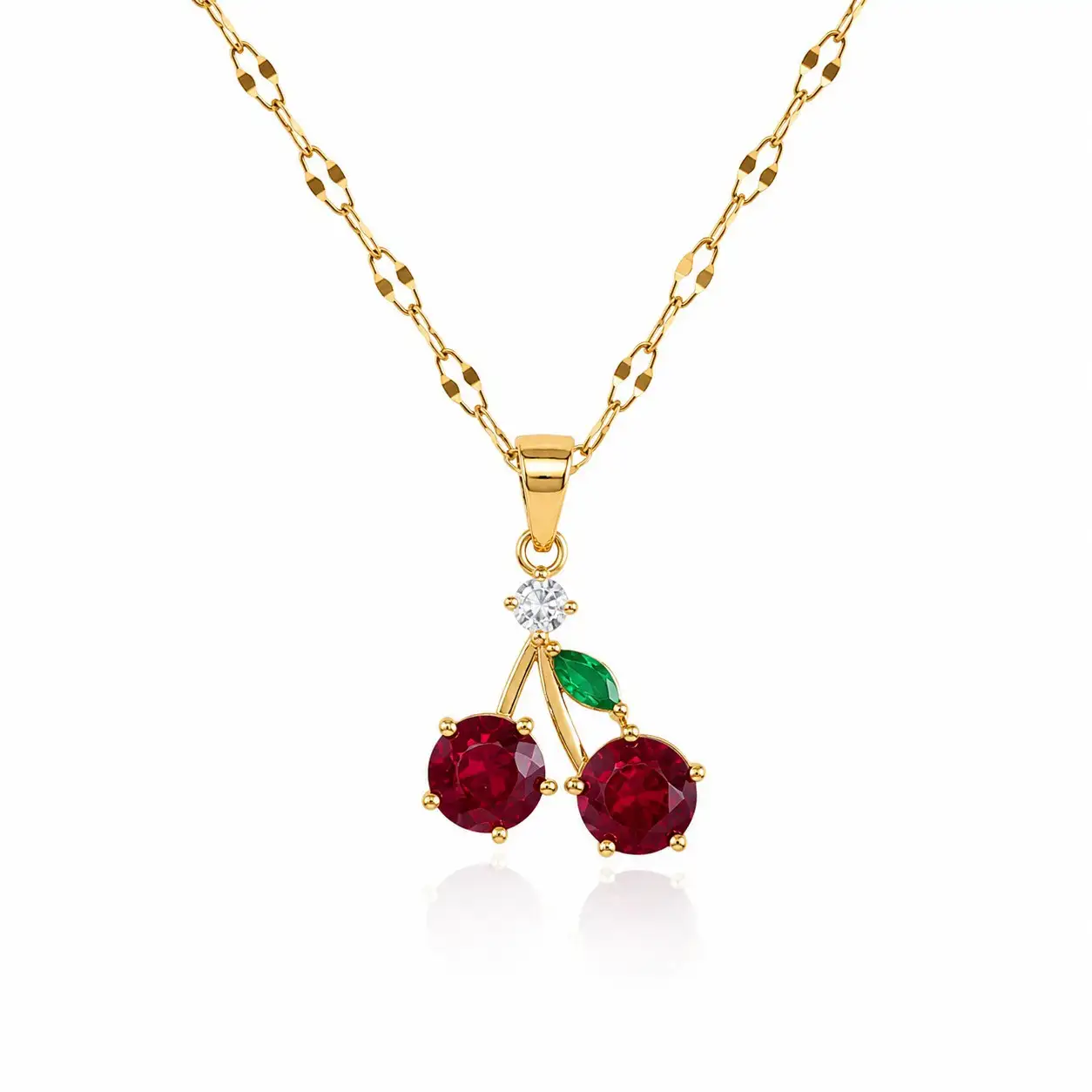 Cadena Y Dije En Acero Con Piedra Circon De Cereza Grande Roja