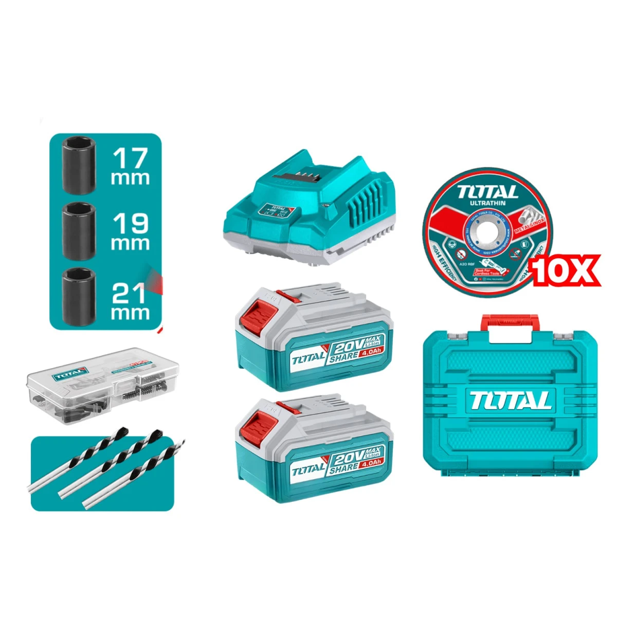 TOSLI241291 Combo taladro 66n.m. + amoladora y llave de impacto 20v total 5