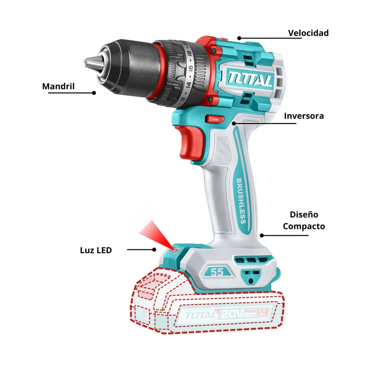 TIDLI205581 Taladro percutor 55nm industrial total 2