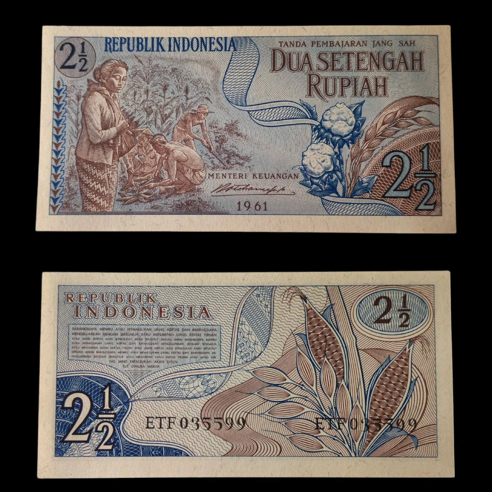 ° Indonesia 2 1/2 Rupias UNC
