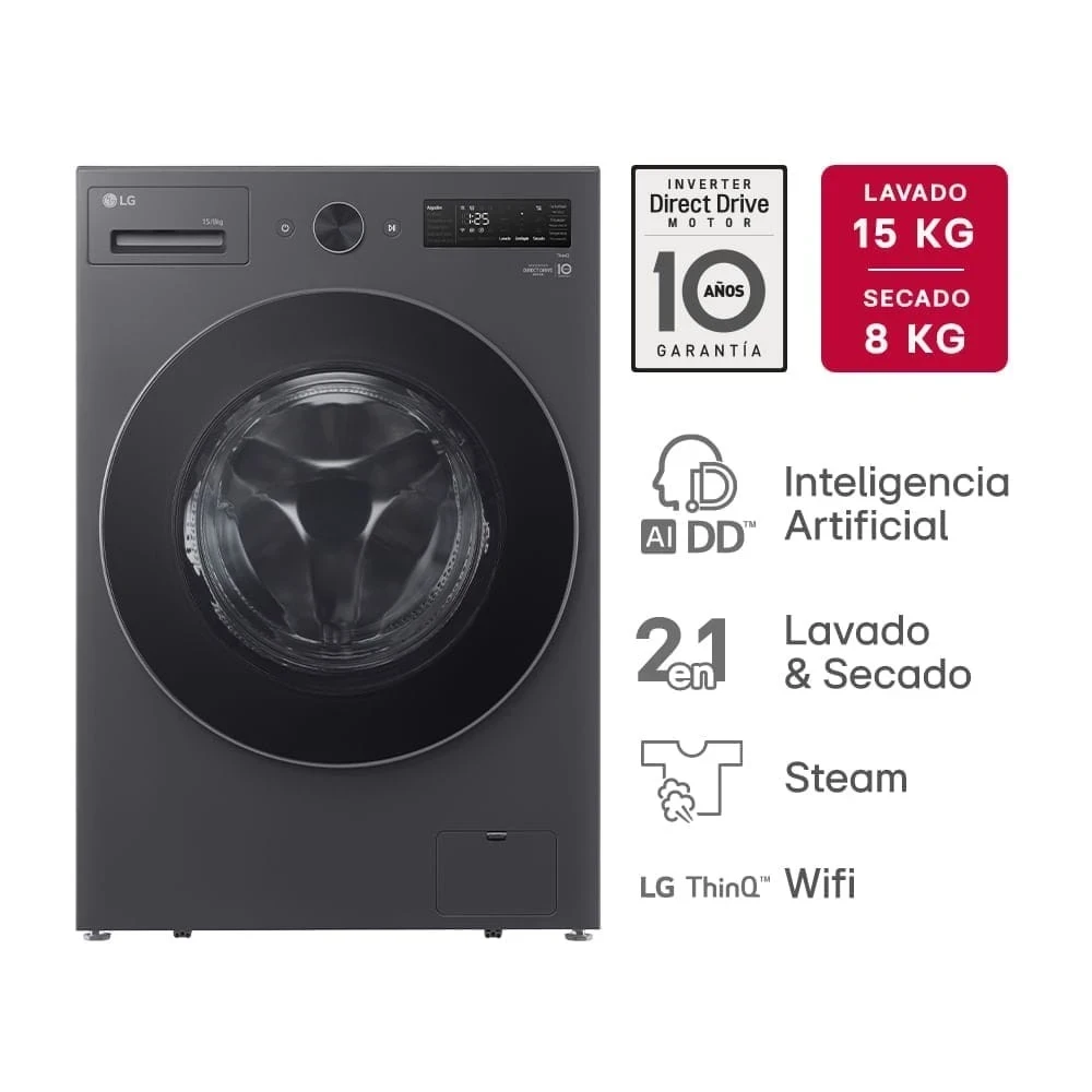 LAVASECARROPA LG 15KG INVERTER SILVER WD15EGNTSOG