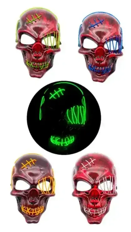 Mascara rigida luminosa hilo led calavera rojo y negro