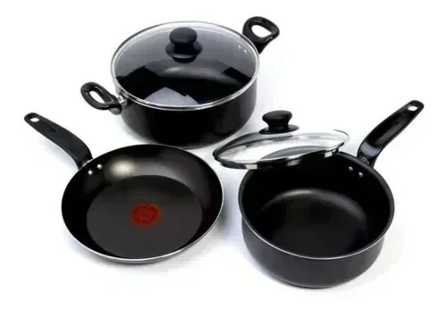 Batería De Cocina T-fal 5 Piezas Aluminio Tapa/vidrio