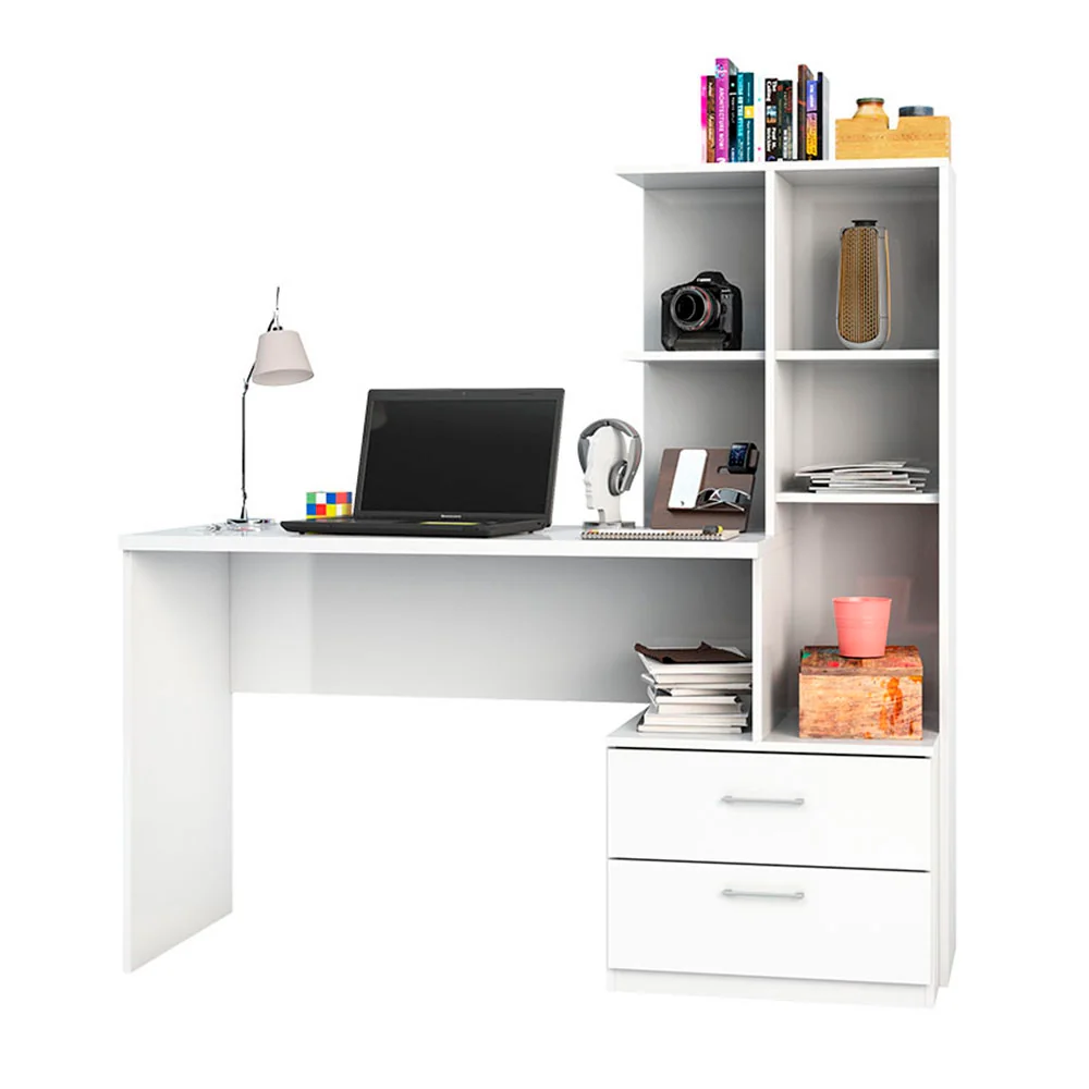 Escritorio Blanco Con Biblioteca Integrada 2
