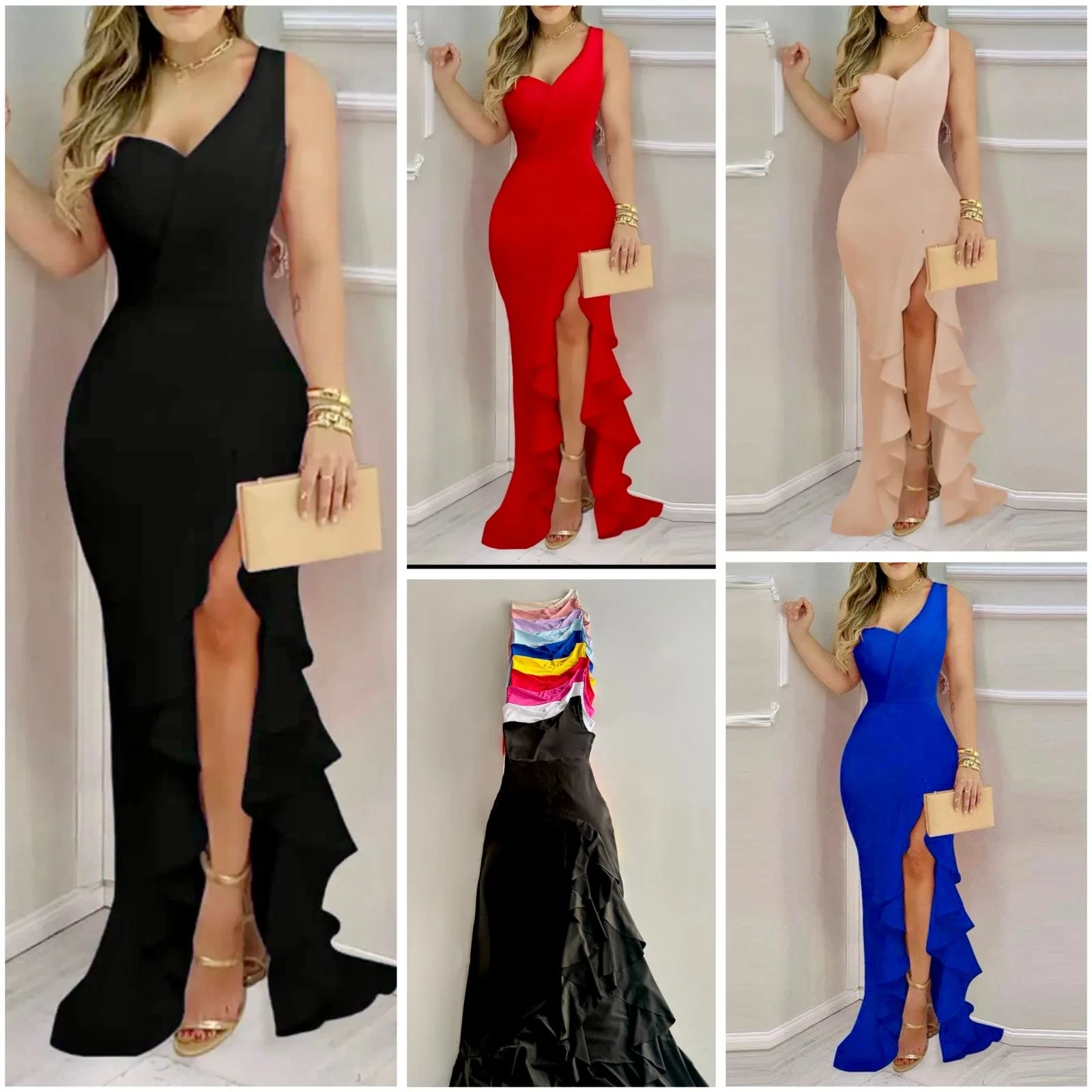 Elegante) Vestido con abertura en arandela😍