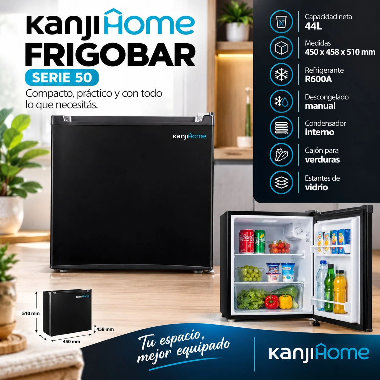 FRIGOBAR KANJIHOME SERIE 50 NEGRO