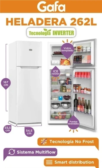 HELADERA GAFA 262L INVERTER BLANCA