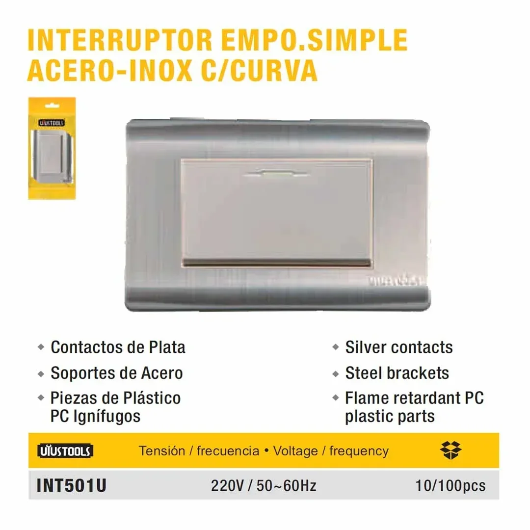 PLACA INTERRUP SIMPLE acero UYUST ** 220v/60Hz