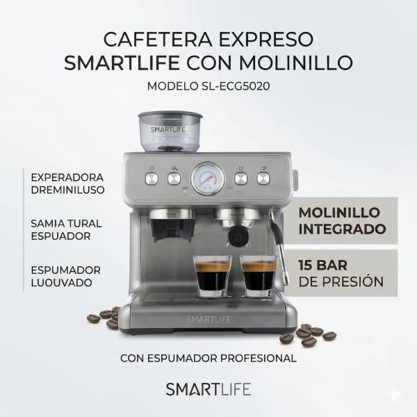 CAFETERA EXPRESO SMARTLIFE CON MOLINILLO SL-ECG5020 15 BARES