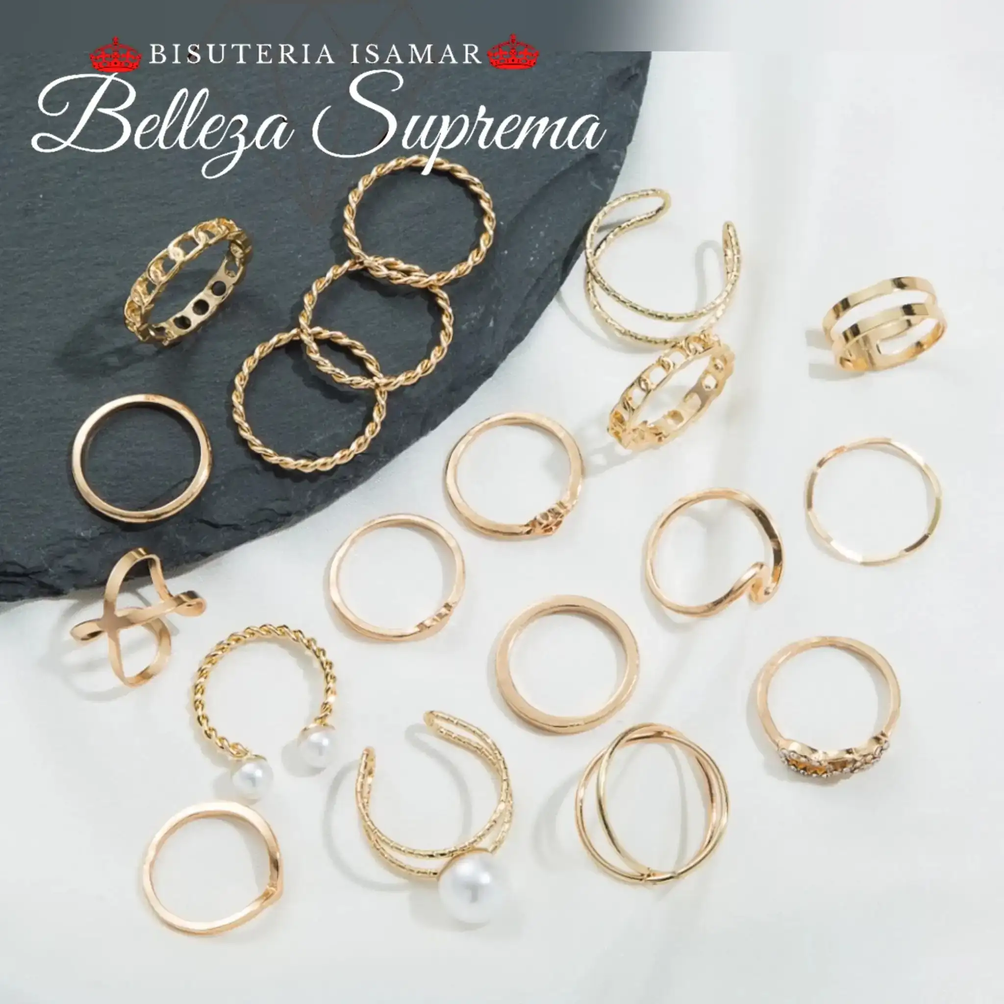 SET DE ANILLOS DORADOS PERLAS CADENAS PIEDRAS MÍNIMALISTAS 20 2
