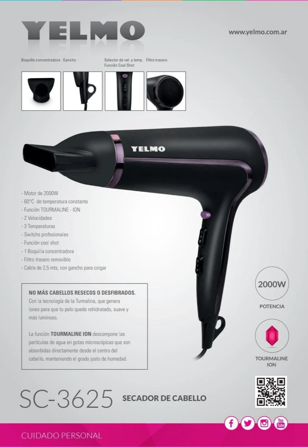 SECADOR DE PELO YELMO 2000W