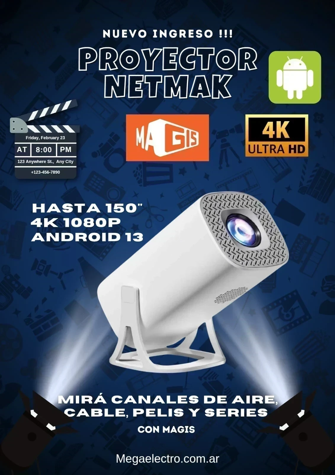 PROYECTOR NETMAK C/ANDROID  HASTA 150"* 