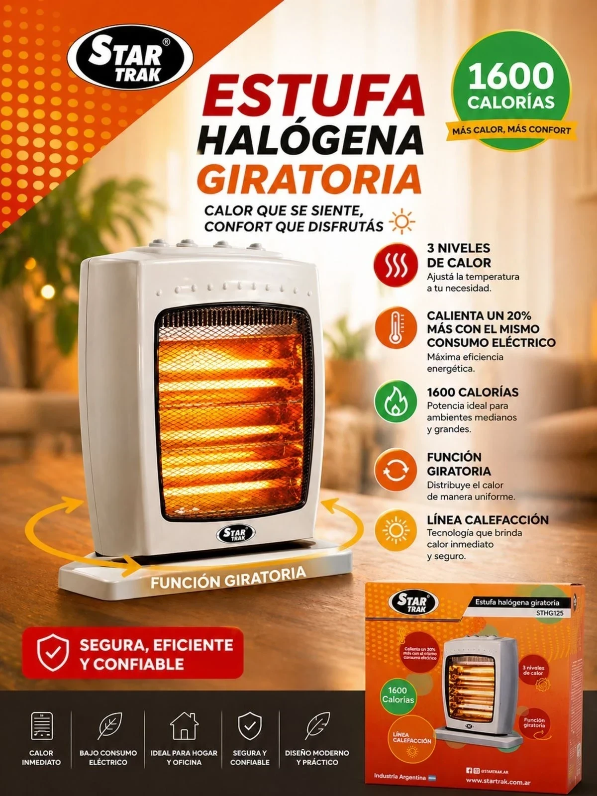 ESTUFA HALÓGENA GIRATORIA STAR TRAK 3 VELAS / 1600CALORIAS