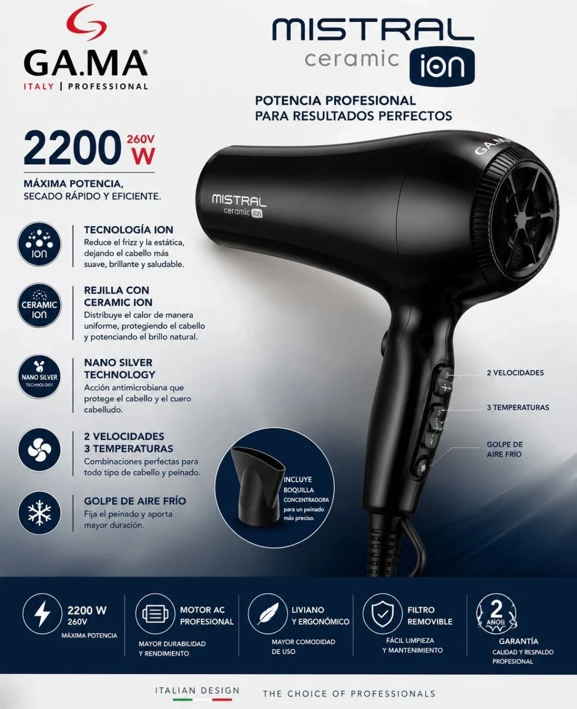 SECADOR DE PELO GAMA MISTRAL CERAMIC 2200w