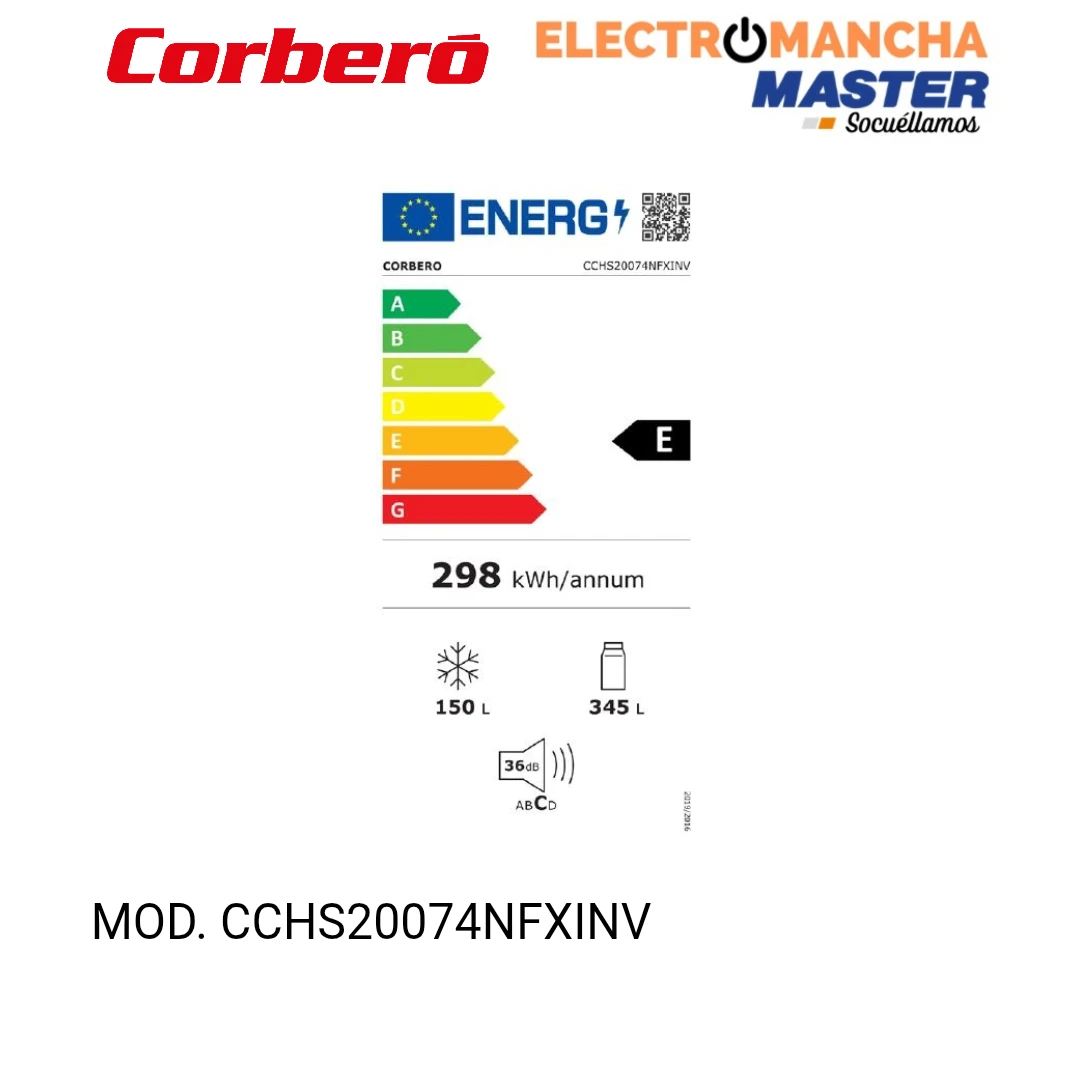 FRIGO COMBI CORBERO CCHS20074NFXINV 2,00*70 INOX CLASE E 3