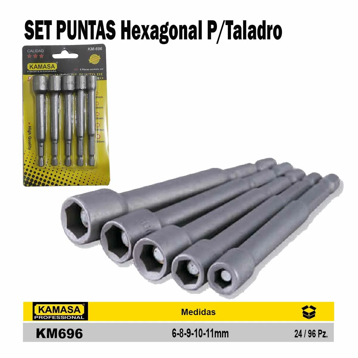 SET PUNTAS Hexagonal P/Taladro KM 6,8,9,10,11mm
