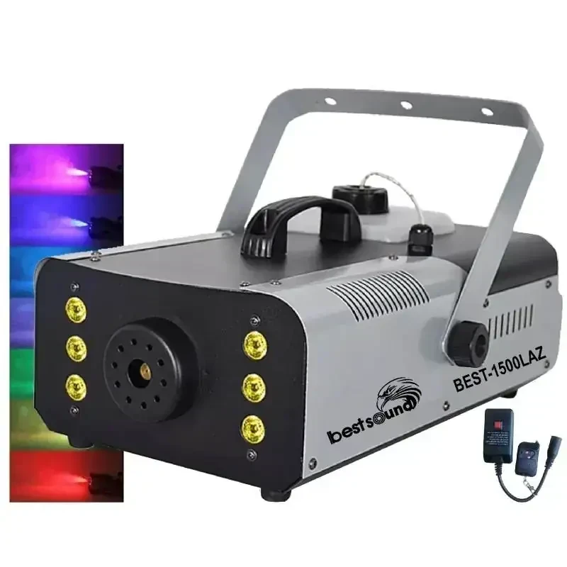 💥🇧🇴 MAQUINA DE HUMO DE 1500W. LED 🇧🇴💥    Diseñado para instalaciones permanentes como escenarios, clubes nocturnos y centros de diversión.  -1500W -6 Leds RGB (Red, Green, Blue 3 en 1) -Led strobe efecto rápido / lento -LED multifunción -Tiempo de calentamiento: 5min -Tiempo de recalentamiento: 40 segundos -Capacidad del tanque: 1 litro -Indicador de nivel de fluidos -Interruptor de encendido/apagado en el panel posterior - Incluye control remoto inalámbrico -Utilice únicamente líquido de humo -Dimensiones (LxWxH): 460x250x150mm 3