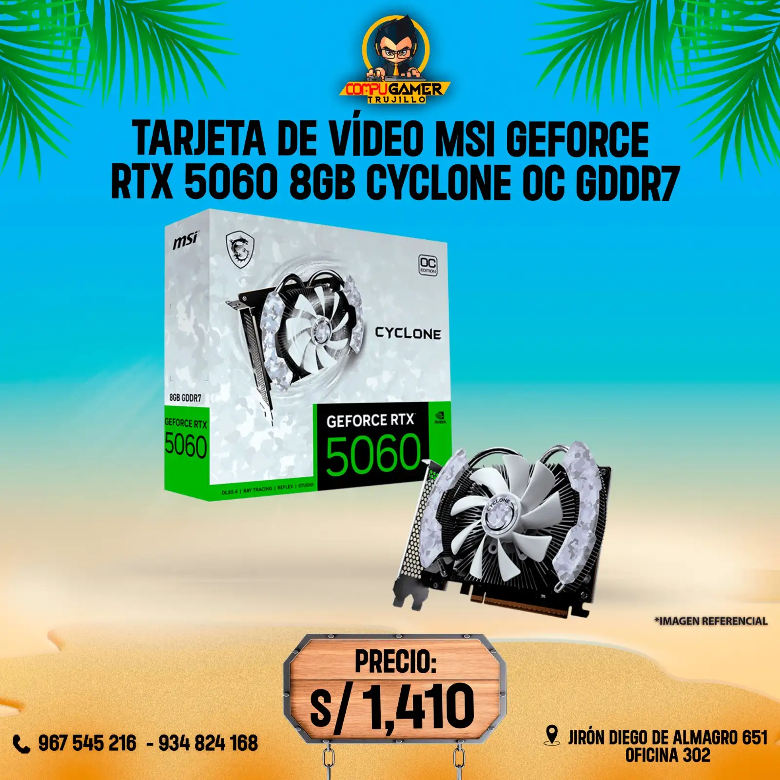 TARJETA DE VÍDEO MSI GEFORCE RTX 5060 8GB CYCLONE OC GDDR7 