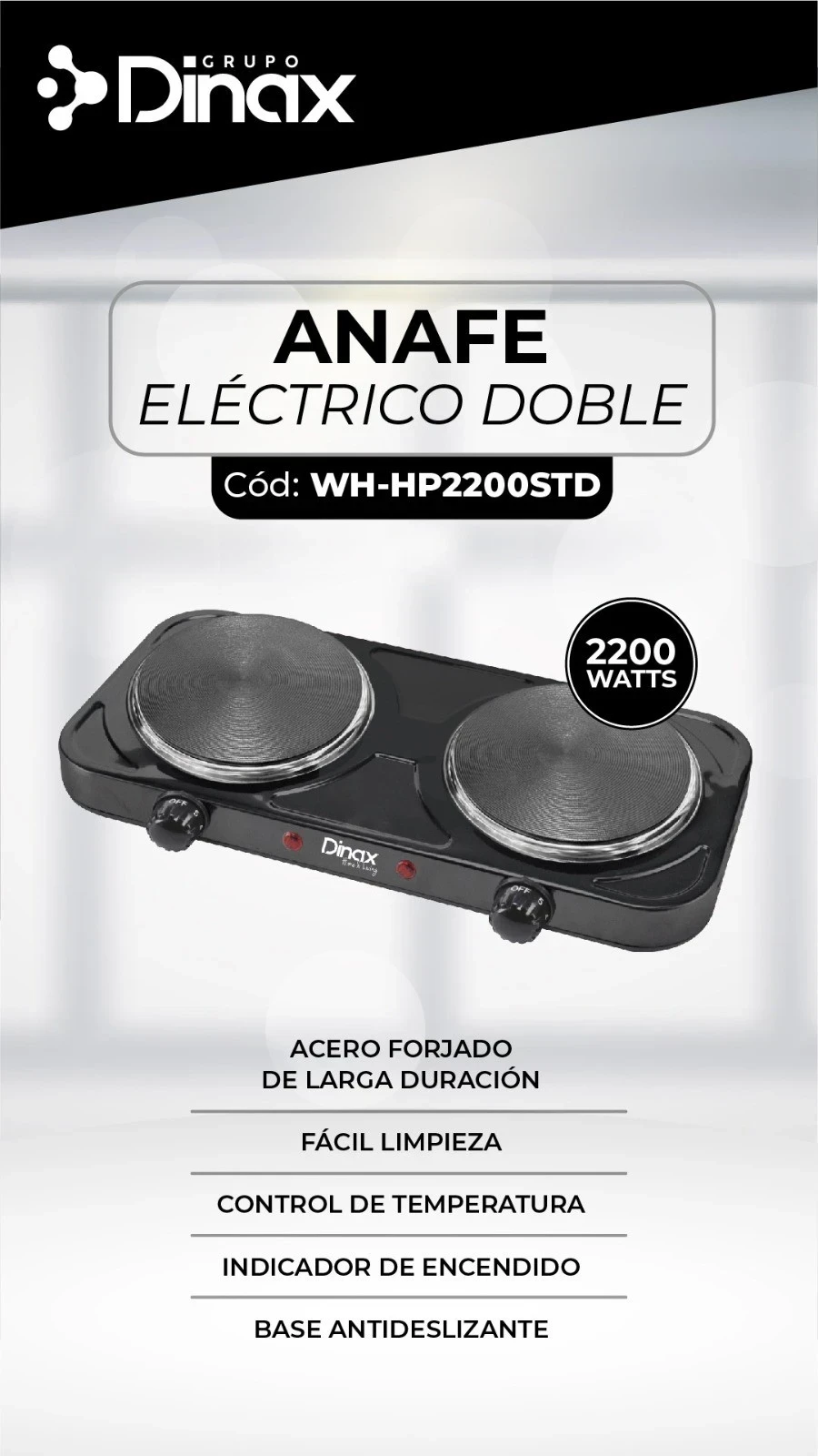 Anafe Eléctrico Dinax Doble Termostato Regulable 