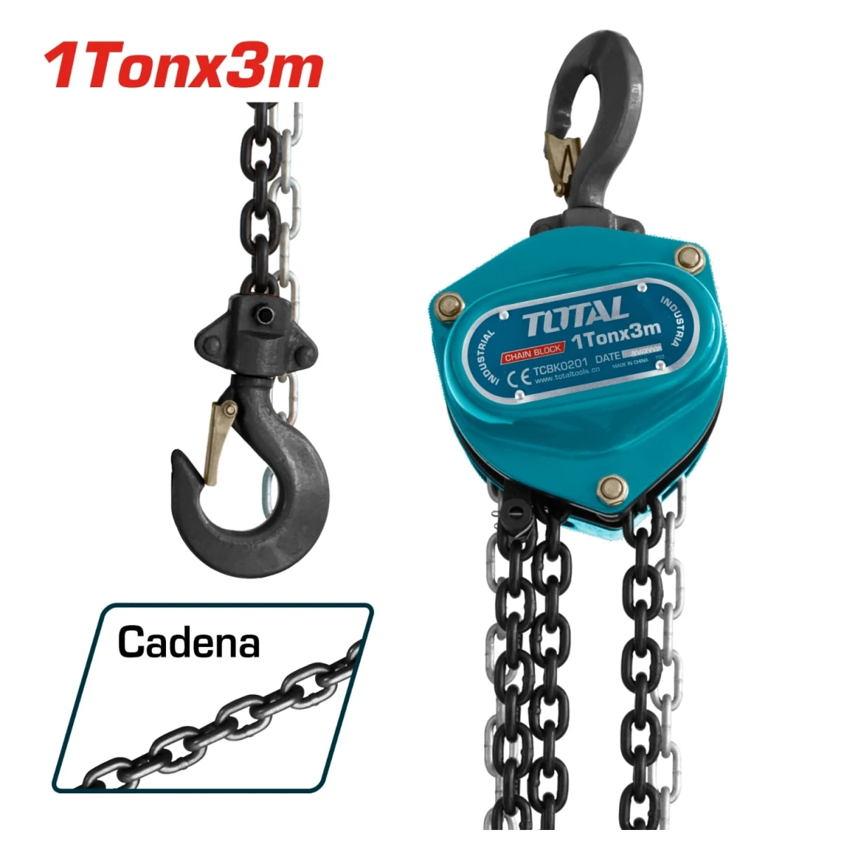 TCBK0201 Tecle de cadena 1 tonelada 3metros 250n acero total
