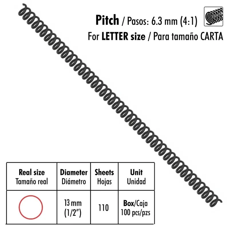 espiral de plastico 13mm