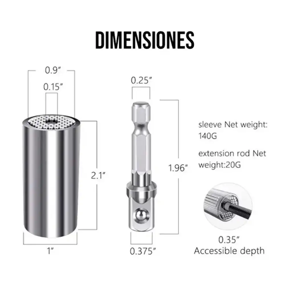 Dado universal, juego 2 piezas 1/4" - 3/4" 4