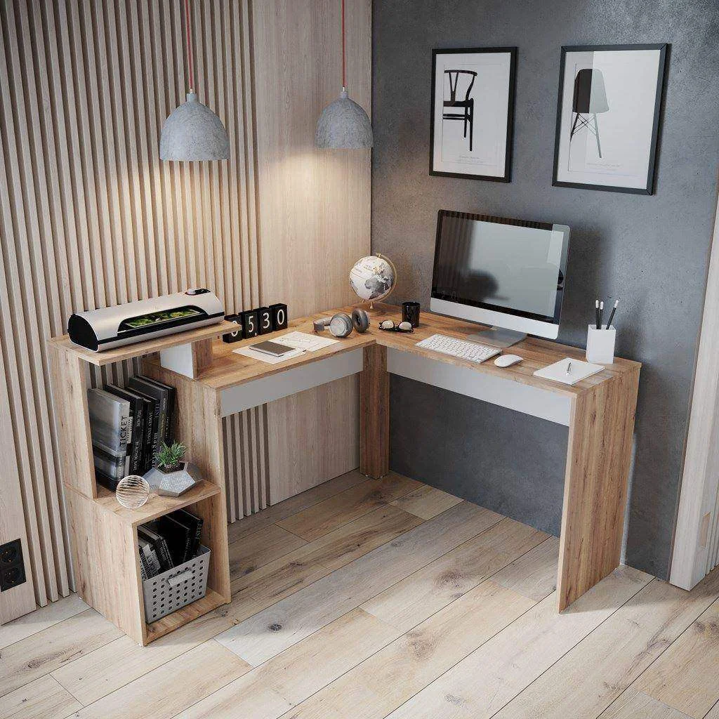 Escritorio en L Natural Con base Impresora  2