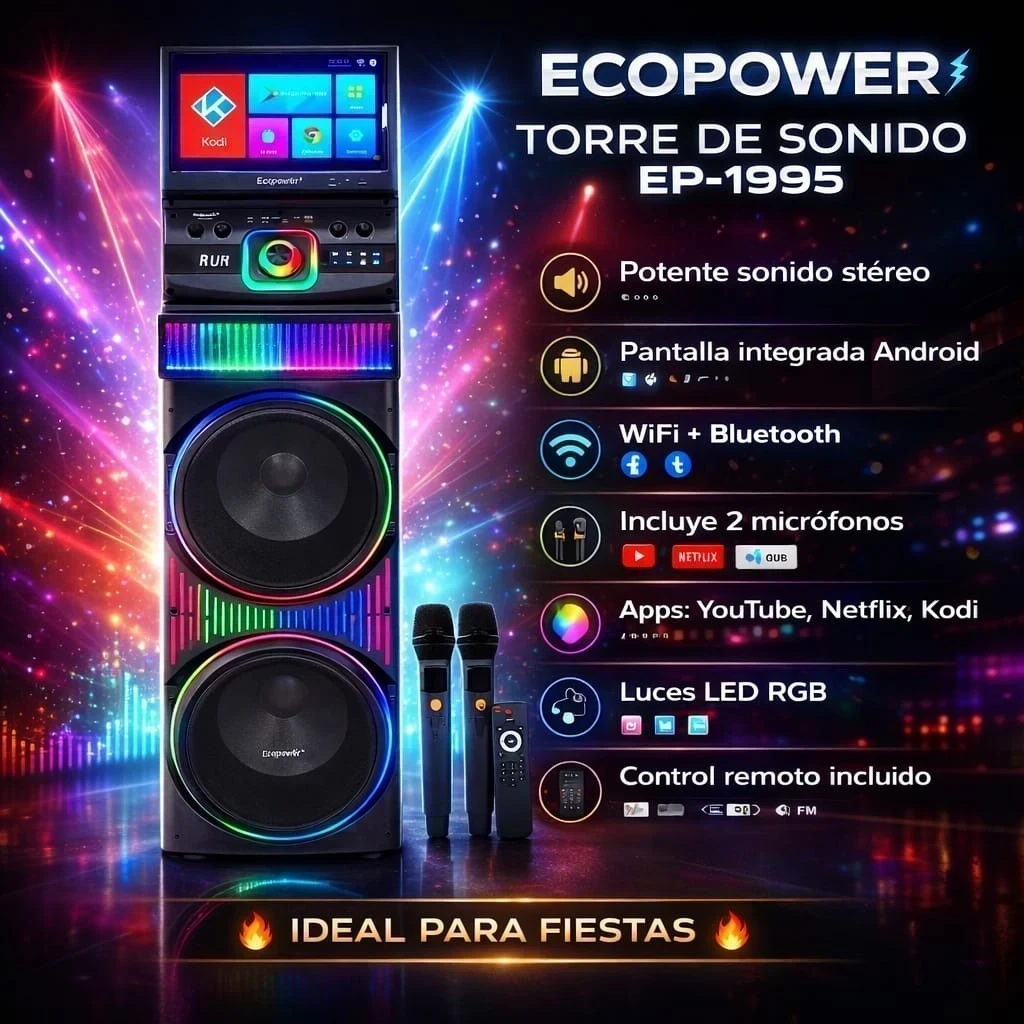 Parlante torre SPEAKER ECOPOWER EP-1995 BLT/FM/300W/MP3/12"