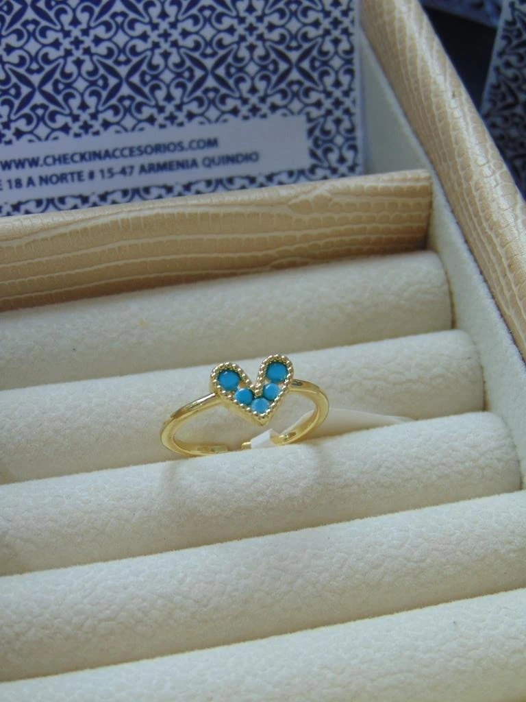 ANILLO ACERO DOR LINEA CORAZON TURQUEZA 2