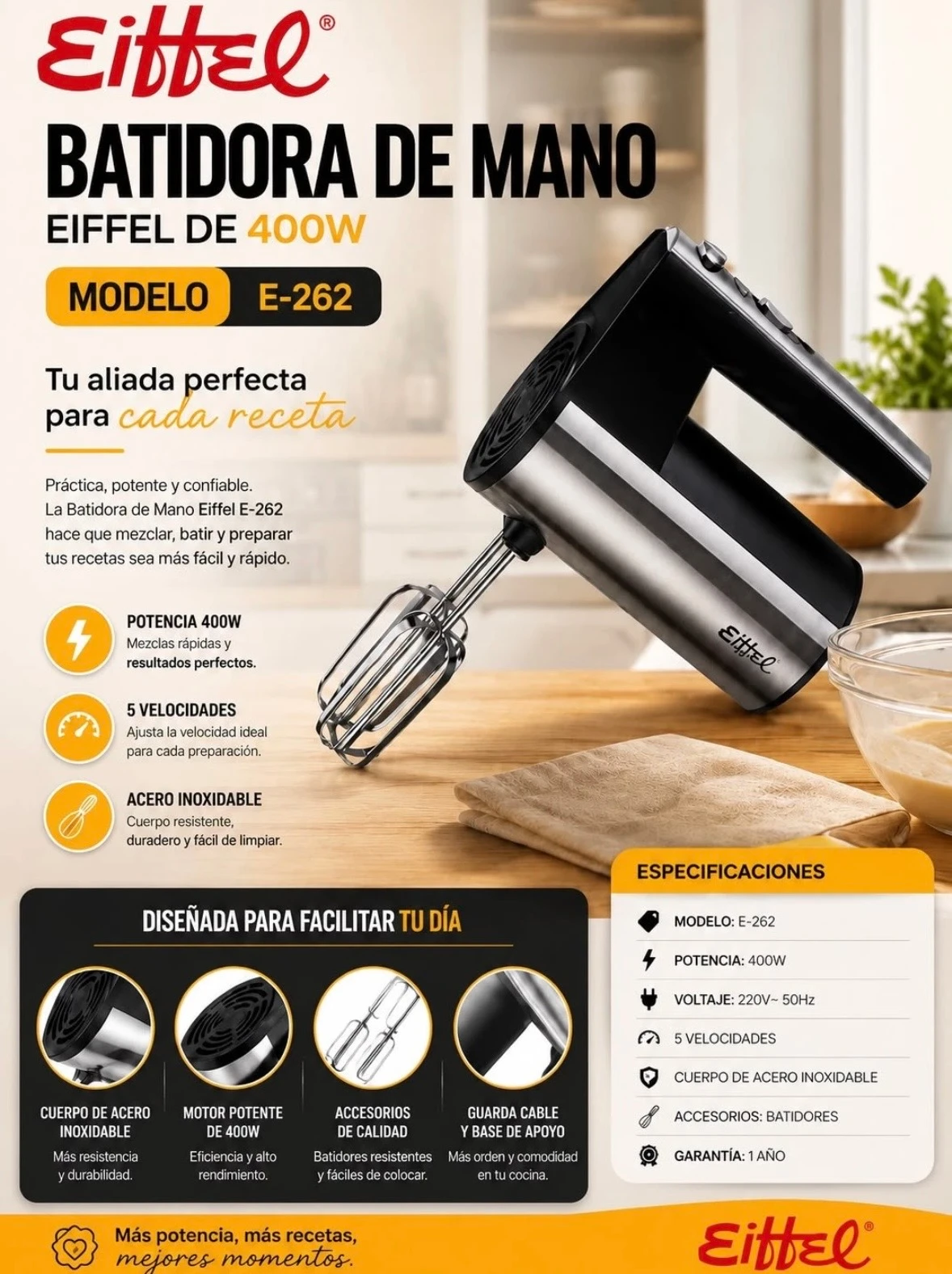 BATIDORA DE MANO EIFFEL 400w