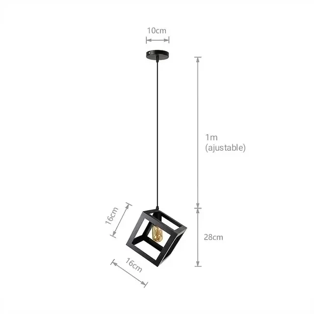 LAMPARA COLGANTE CUBO NEGRA 1L E27  5