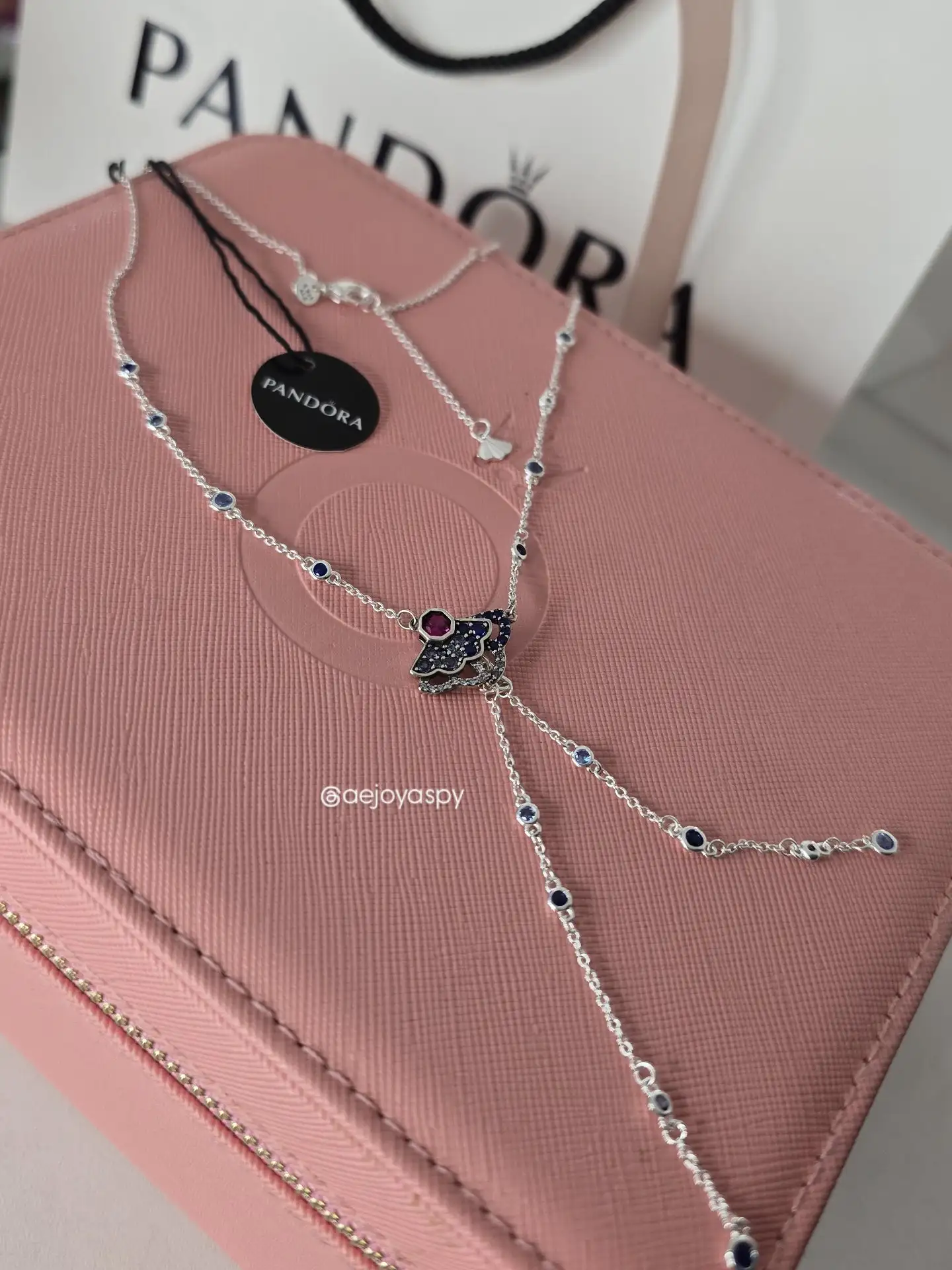 Pandora blue pink fan necklace  2