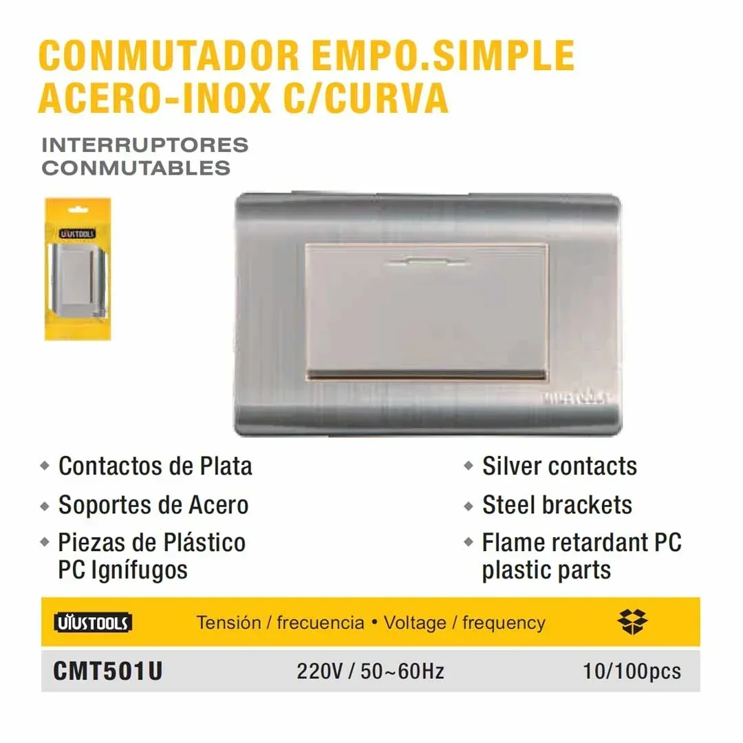 PLACA INTERRUP SIMPLE acero CONMUTADOR UYUST 
