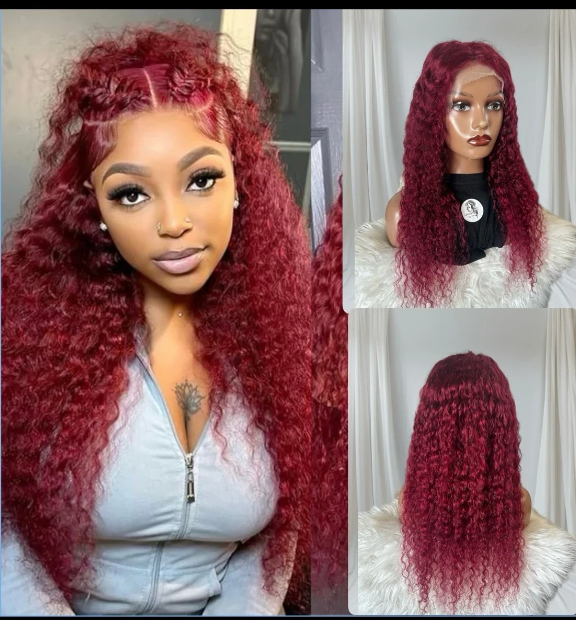 Peluca Rizada de 24 Pulgadas Cabello Humano 99j frontal lace  13x6 