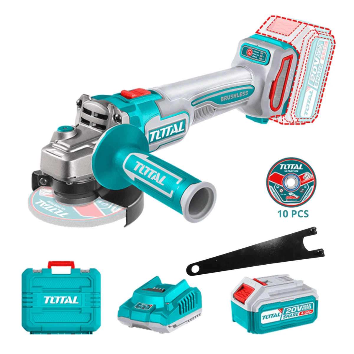 TAGLI211541 Amoladora 20v incluye bateria 4ah y cargador total 2