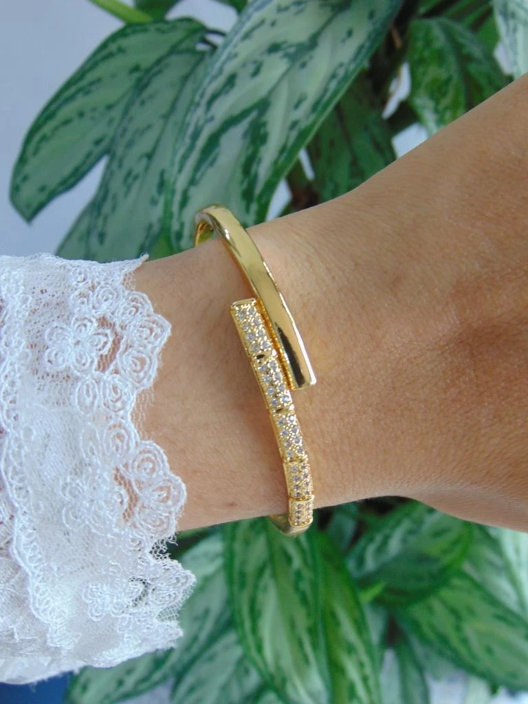 PULSERA + ANILLO RODIO DOR ARO LINEA MEDIO LISO MICROCIRCONES 2