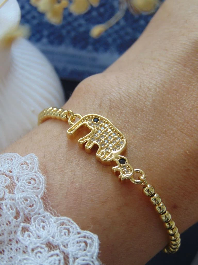 PULSERAS RODIO DOR DIJE FAMILIA ELEFANTES MICROCIRCONES 2