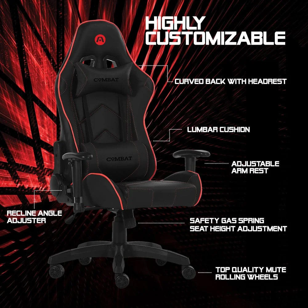 GAMING CHAIR ARGOM ERGO GX5 ARG-CH-9010BL ROJO RECLI. AJUST. 160gr Almohada Cabez