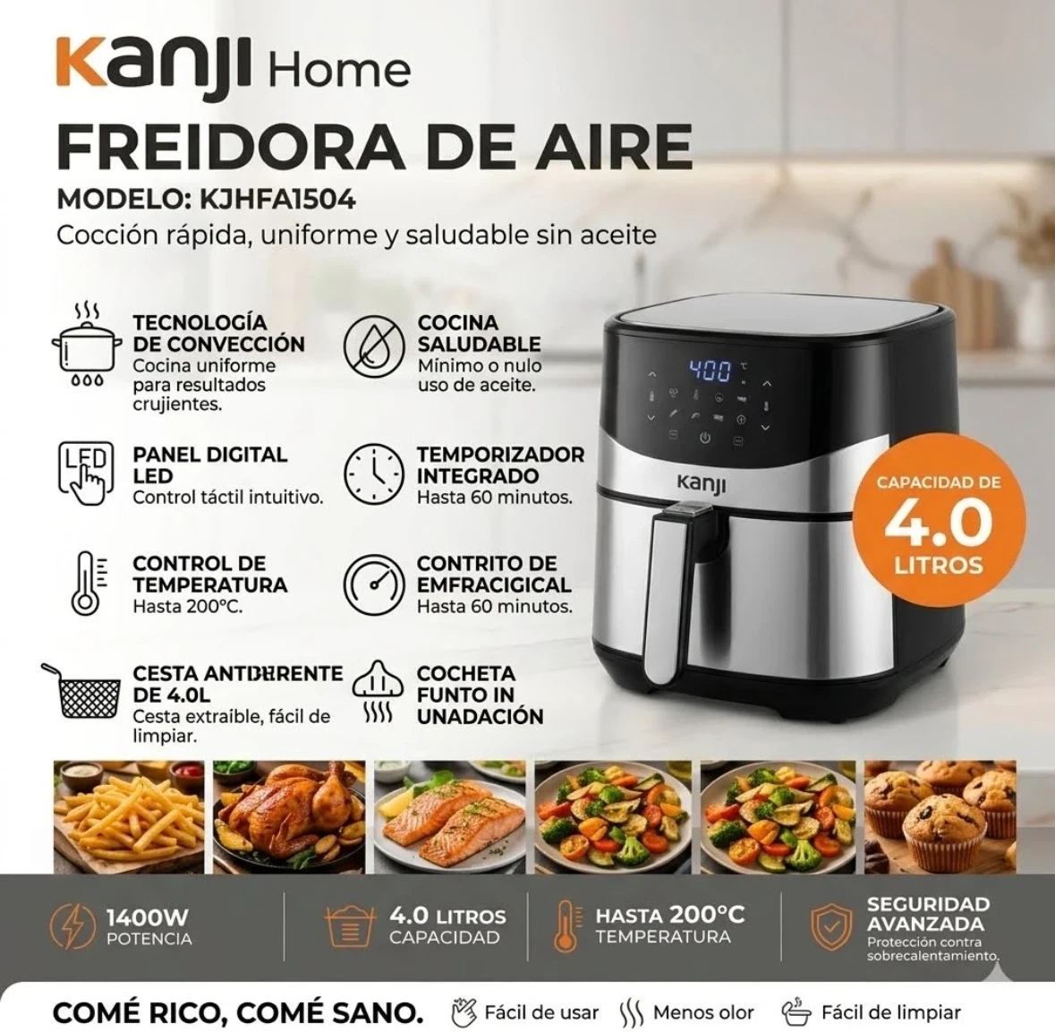FREIDORA DE AIRE KANJI HOME 4L 