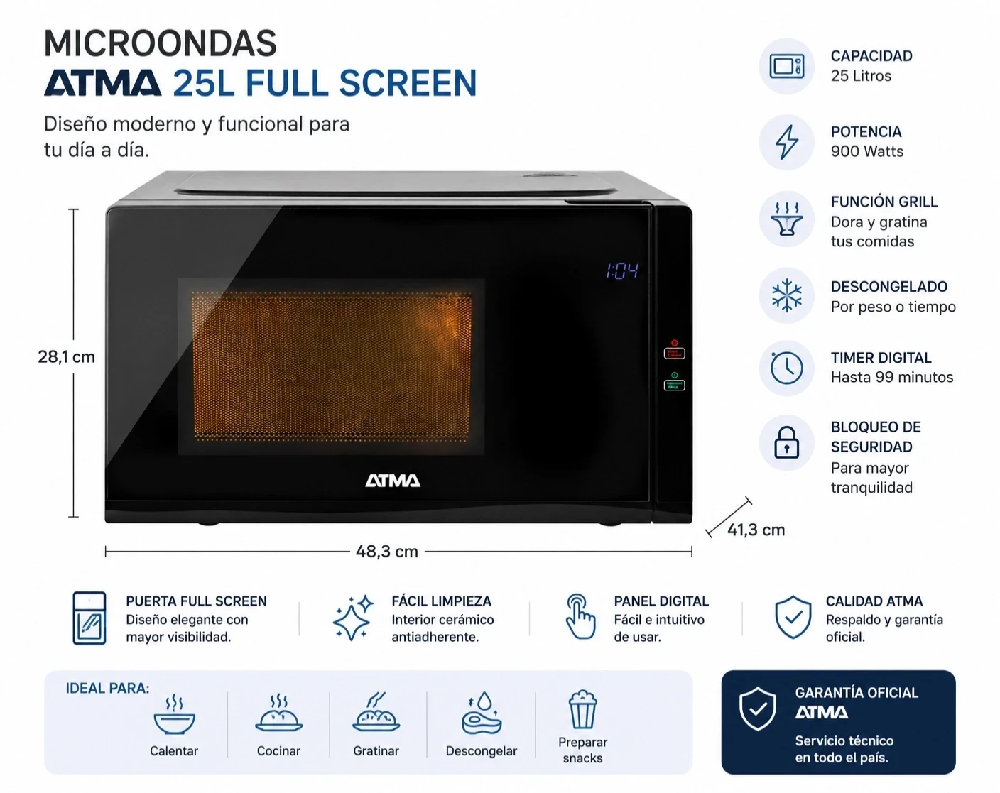 MICROONDAS ATMA 25L DIGITAL C/GRILL NEGRO