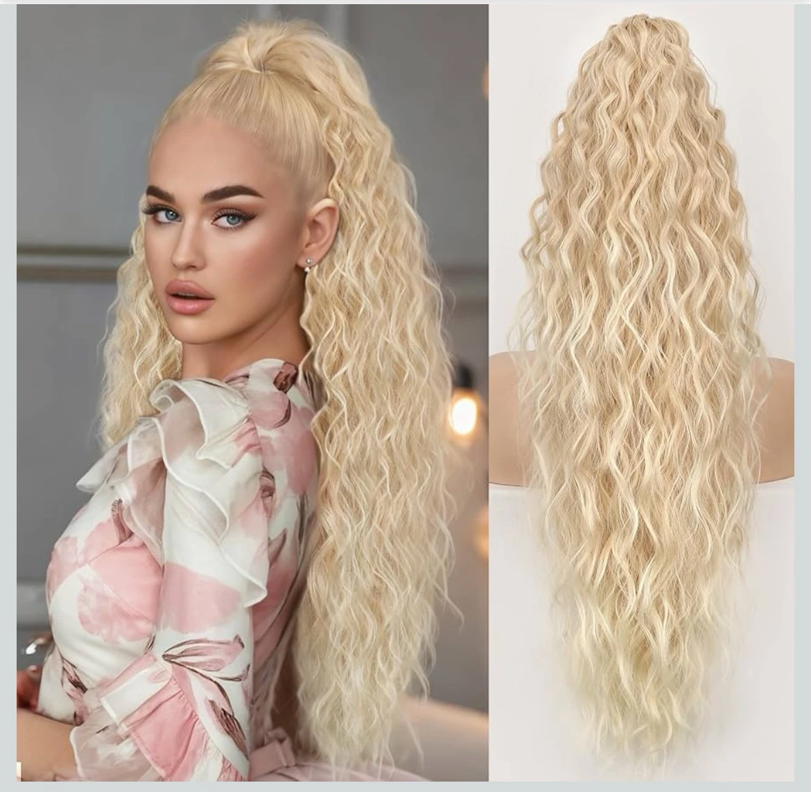 Extensión de coleta de cabello de garra, de 26 pulgadas, rizada, sintética, esponjosa, de aspecto natural,