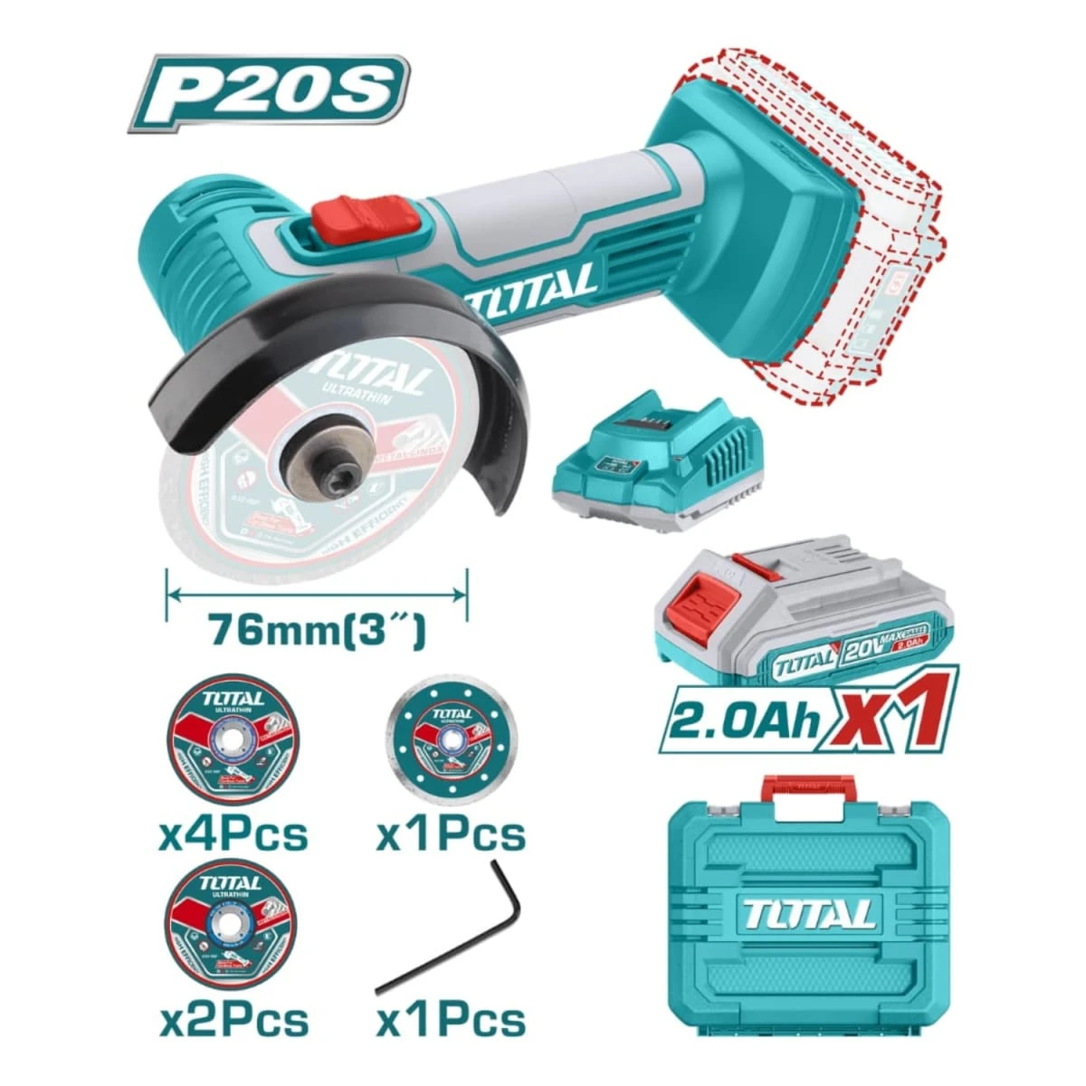 TAGLI76012-TIDLI205581 Mini amoladora 3" con bateria y cargador + taladro percutor 55nm total 3