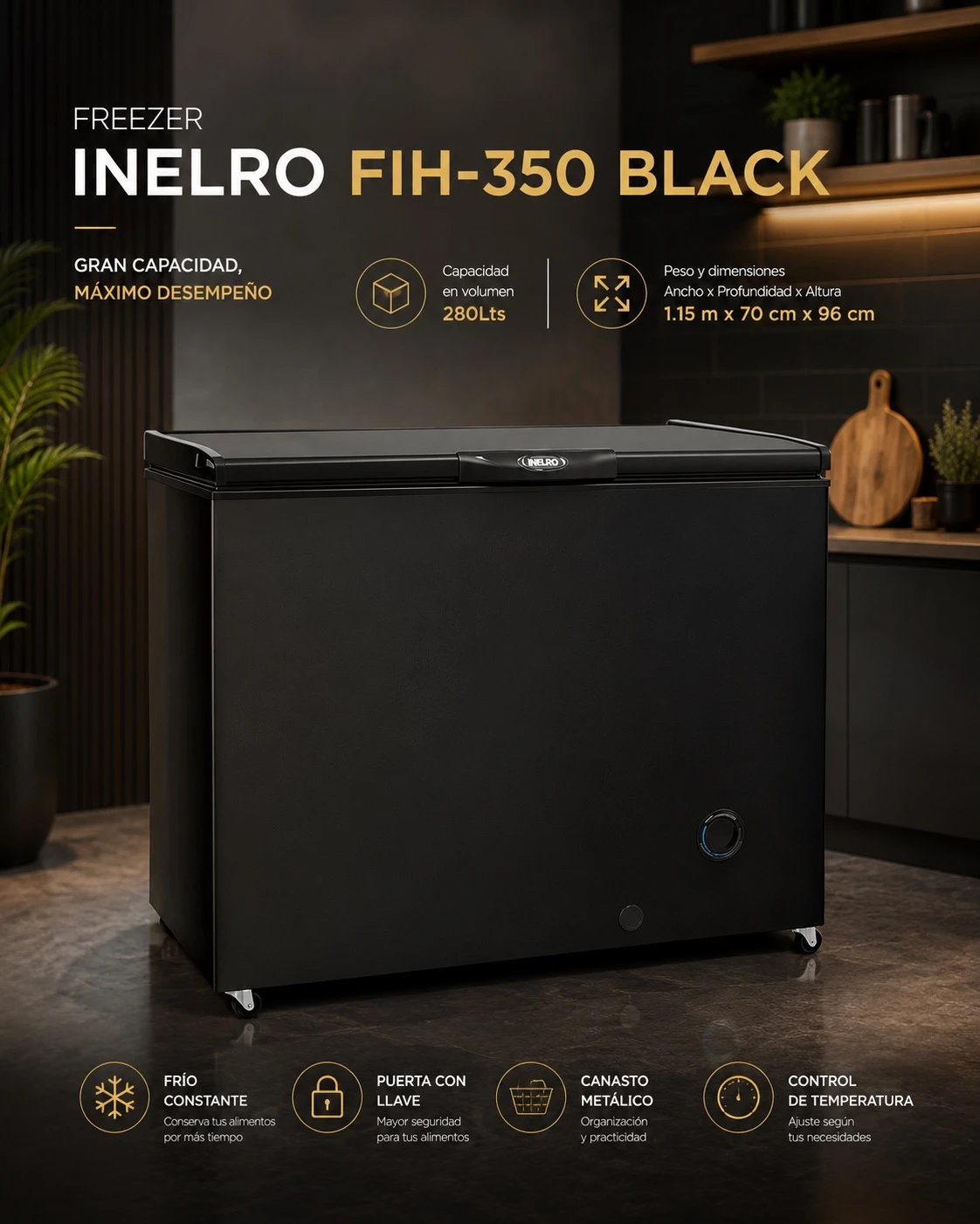 FREEZER INELRO FIH350 BLACK INVERTER 