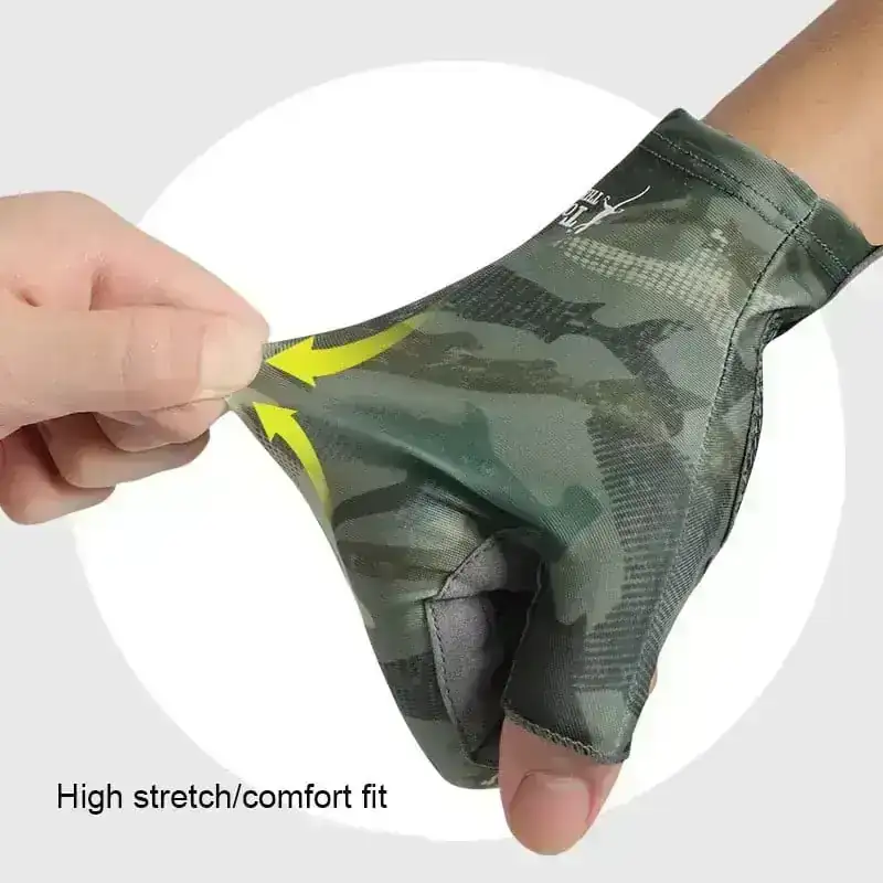 Guantes Pesca Con Protección Solar Verde Camuflaje Sin Dedos 2