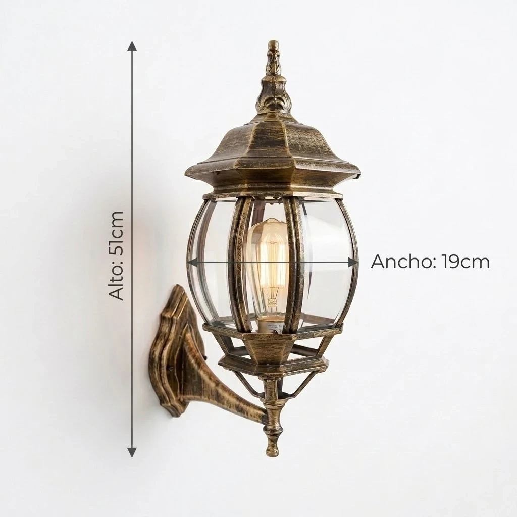FAROL PARED COLONIAL XL 1L E27 BRONCE ANTIGUO 190X510MM 3