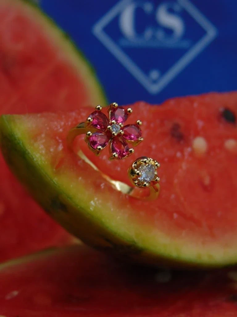 ANILLO ACERO DOR FLOR FUCSIA